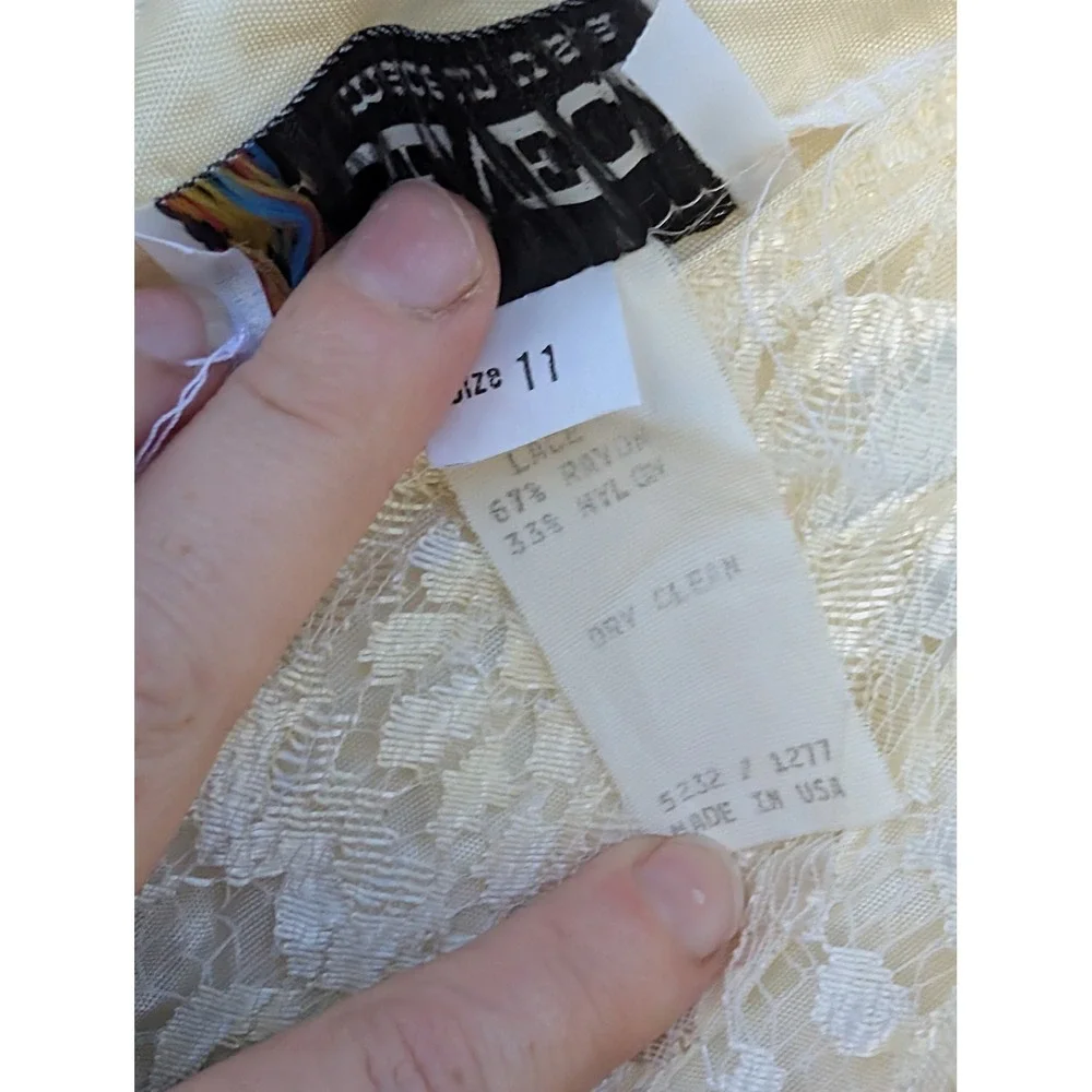 Vtg‎ Coquette Cream Lace Dress Handkerchief Hem Ruched Seneca Alternative Bride